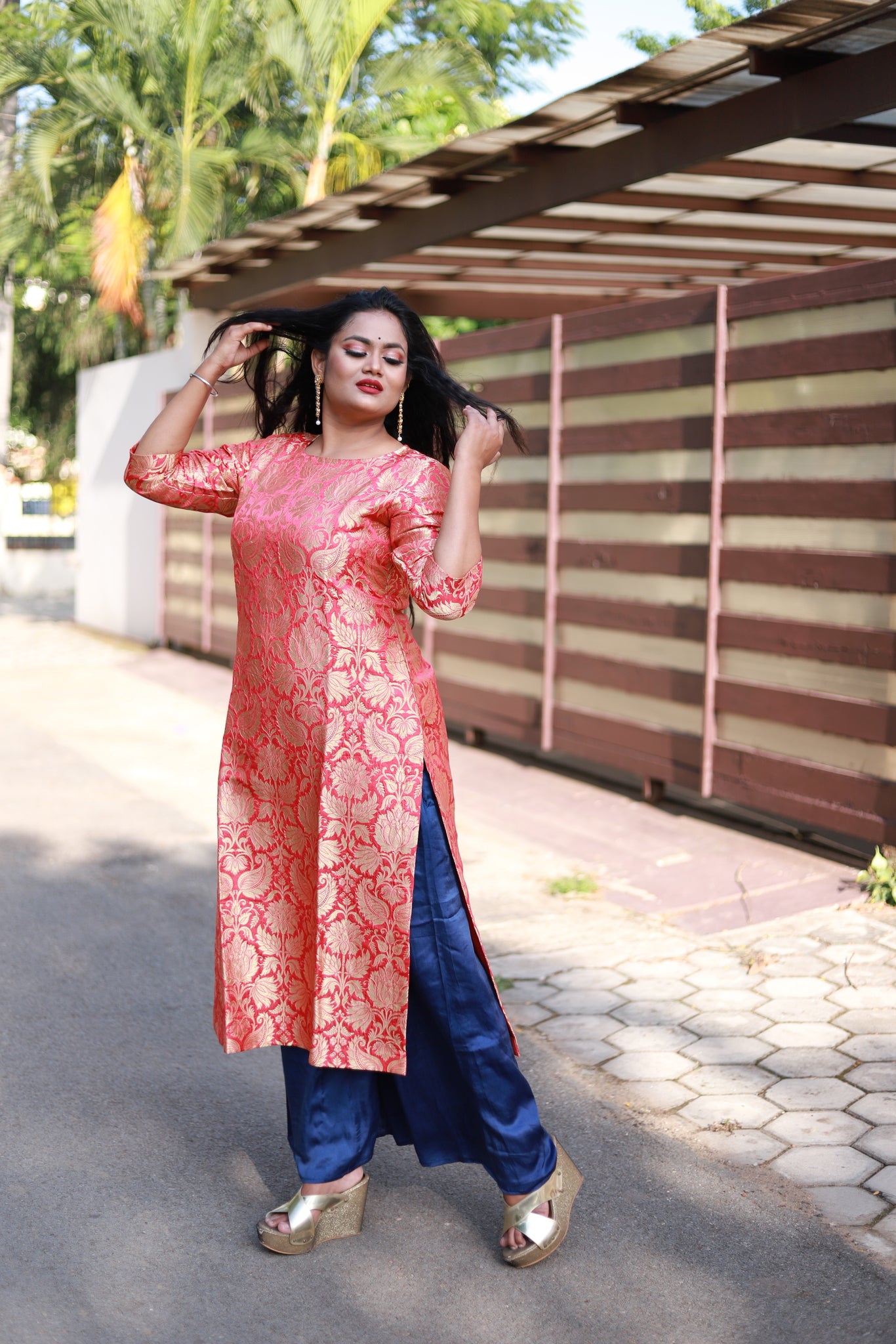 PITCH-BLUE BANARASI KURTA SET