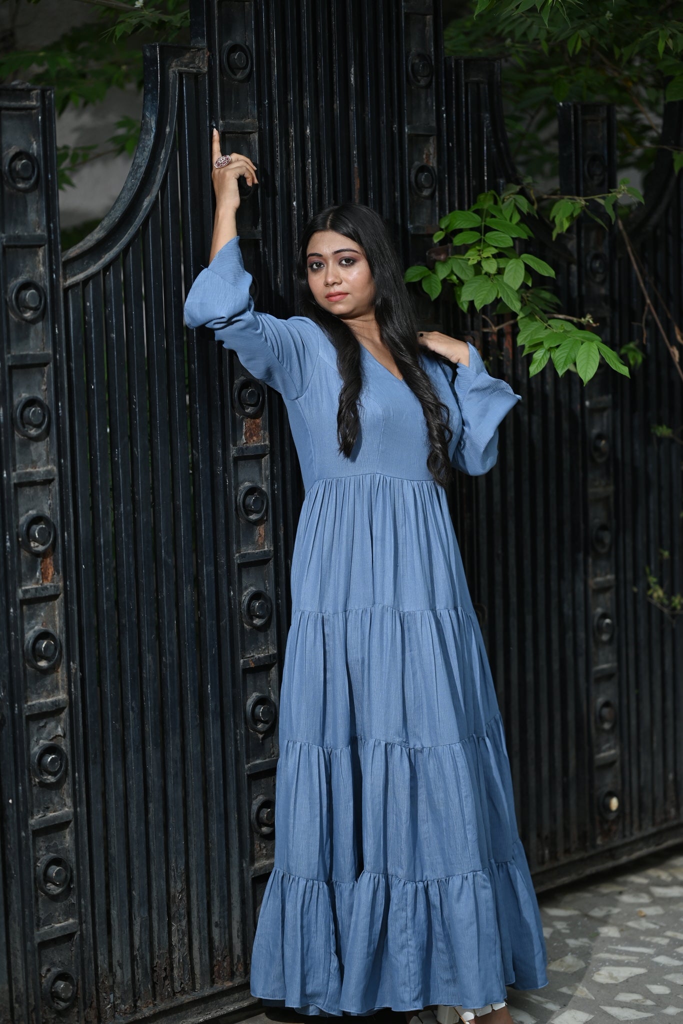 GREYISH BLUE LAYERED DRESS