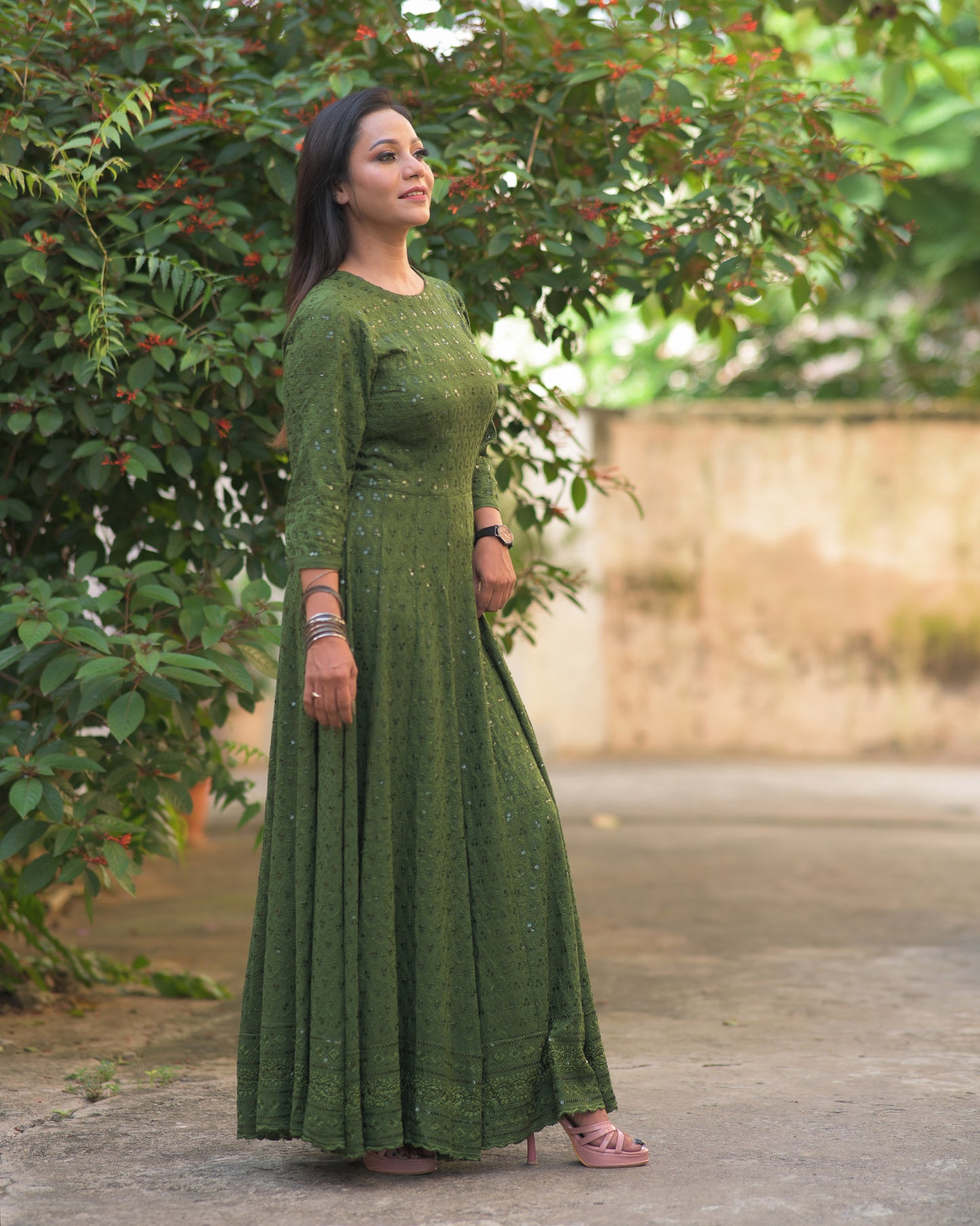 MEHNDI GREEN ANARKALI SET