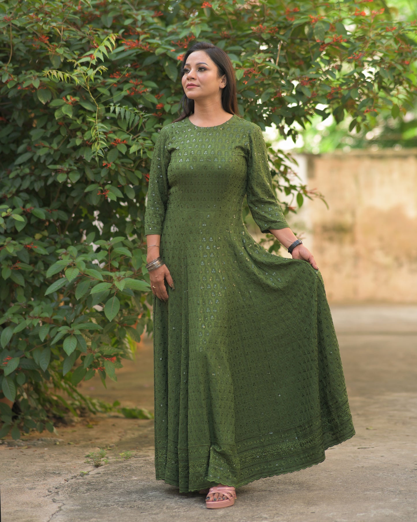 MEHNDI GREEN ANARKALI SET