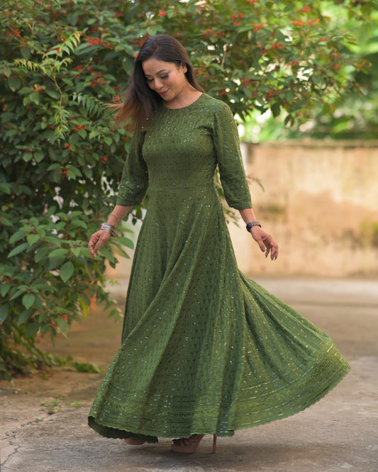 MEHNDI GREEN ANARKALI SET