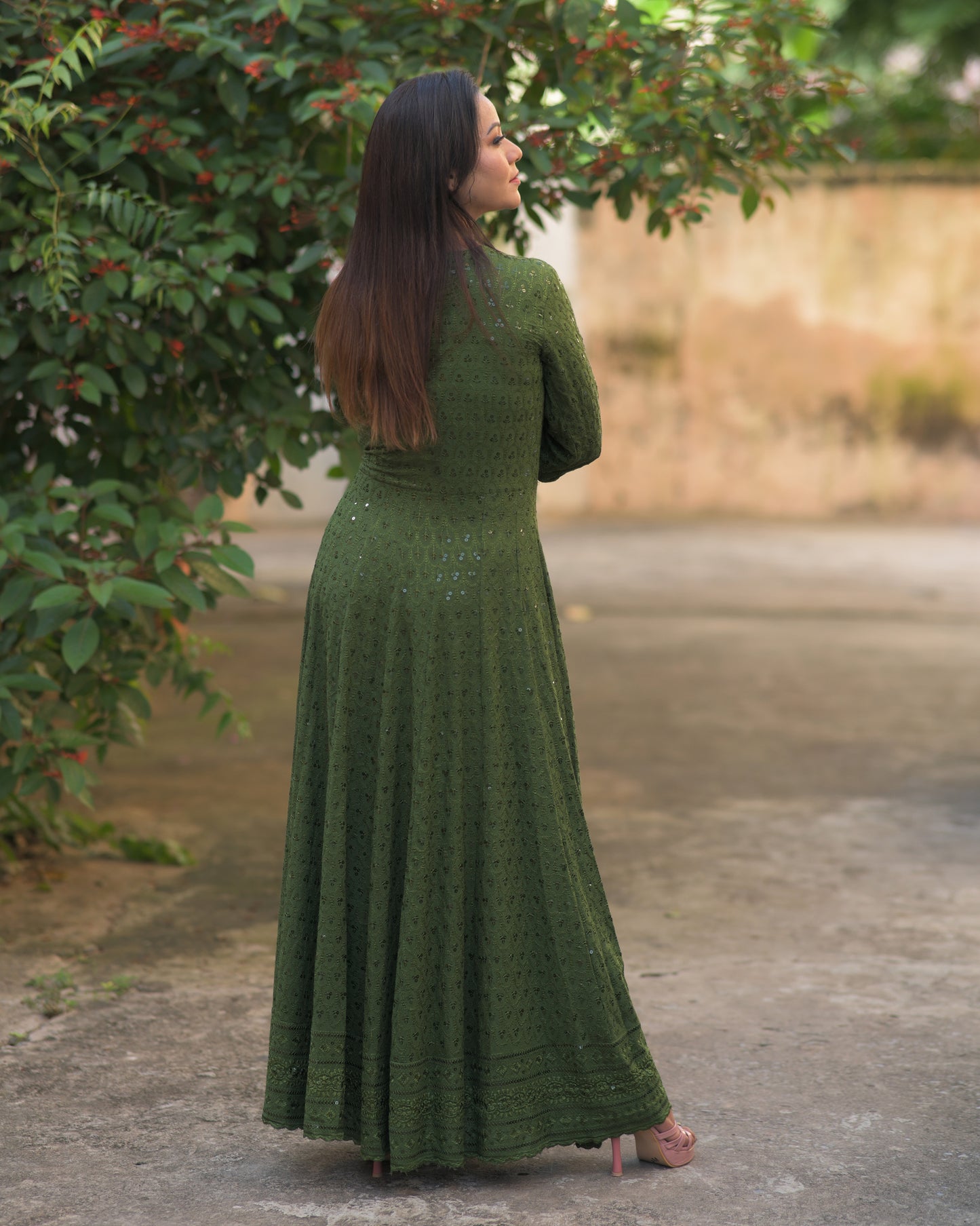 MEHNDI GREEN ANARKALI SET