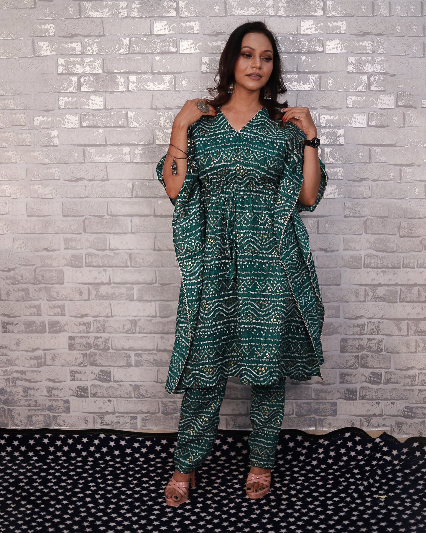 BOTTLE GREEN KAFTAN SET