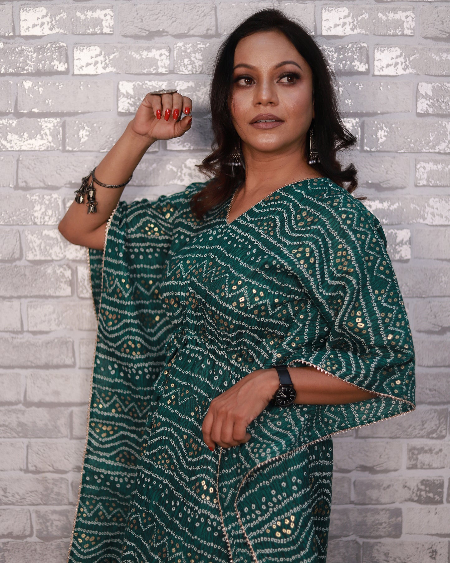 BOTTLE GREEN KAFTAN SET