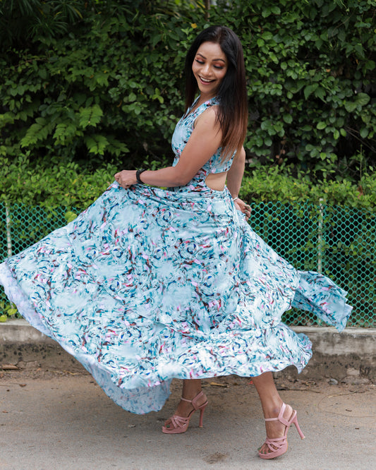 ICE-BLUE PRINTED DRESS