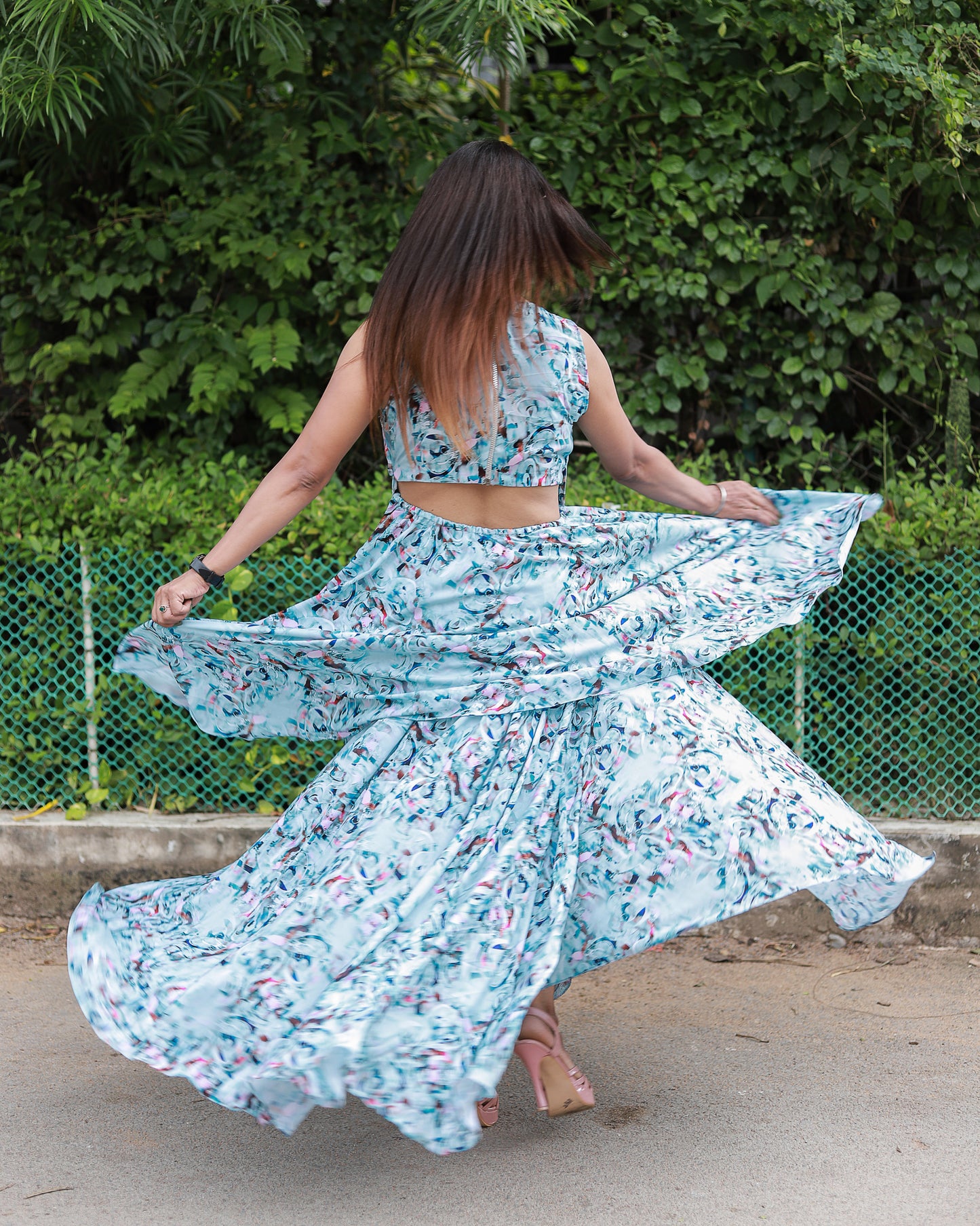 ICE-BLUE PRINTED DRESS