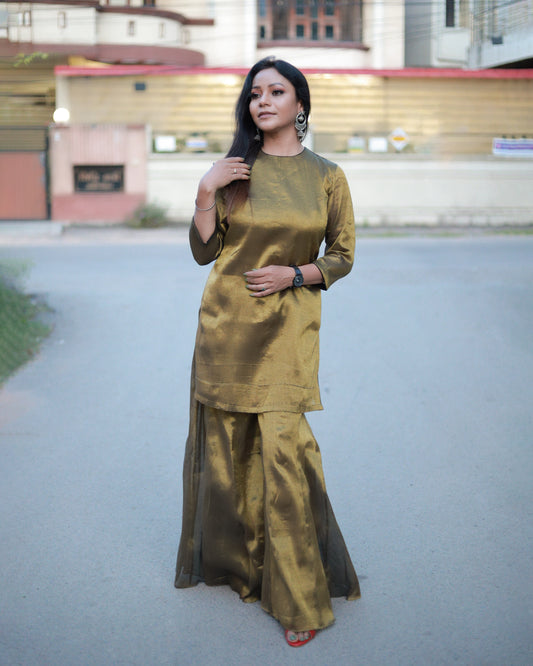 METALLIC GOLD TISSUE SHARARA SET