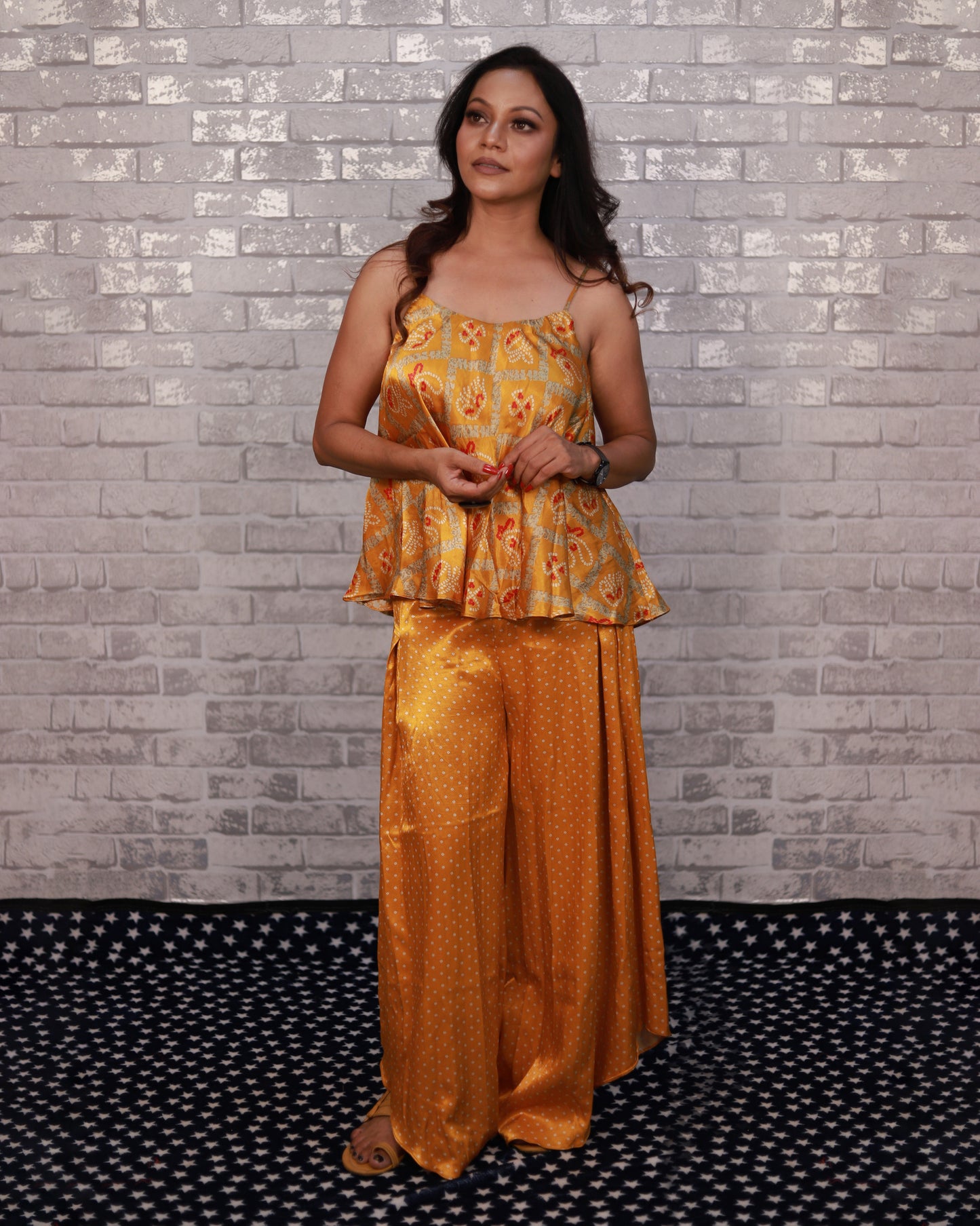 YELLOW GAJJI SILK PRINTED CO-ORD SET