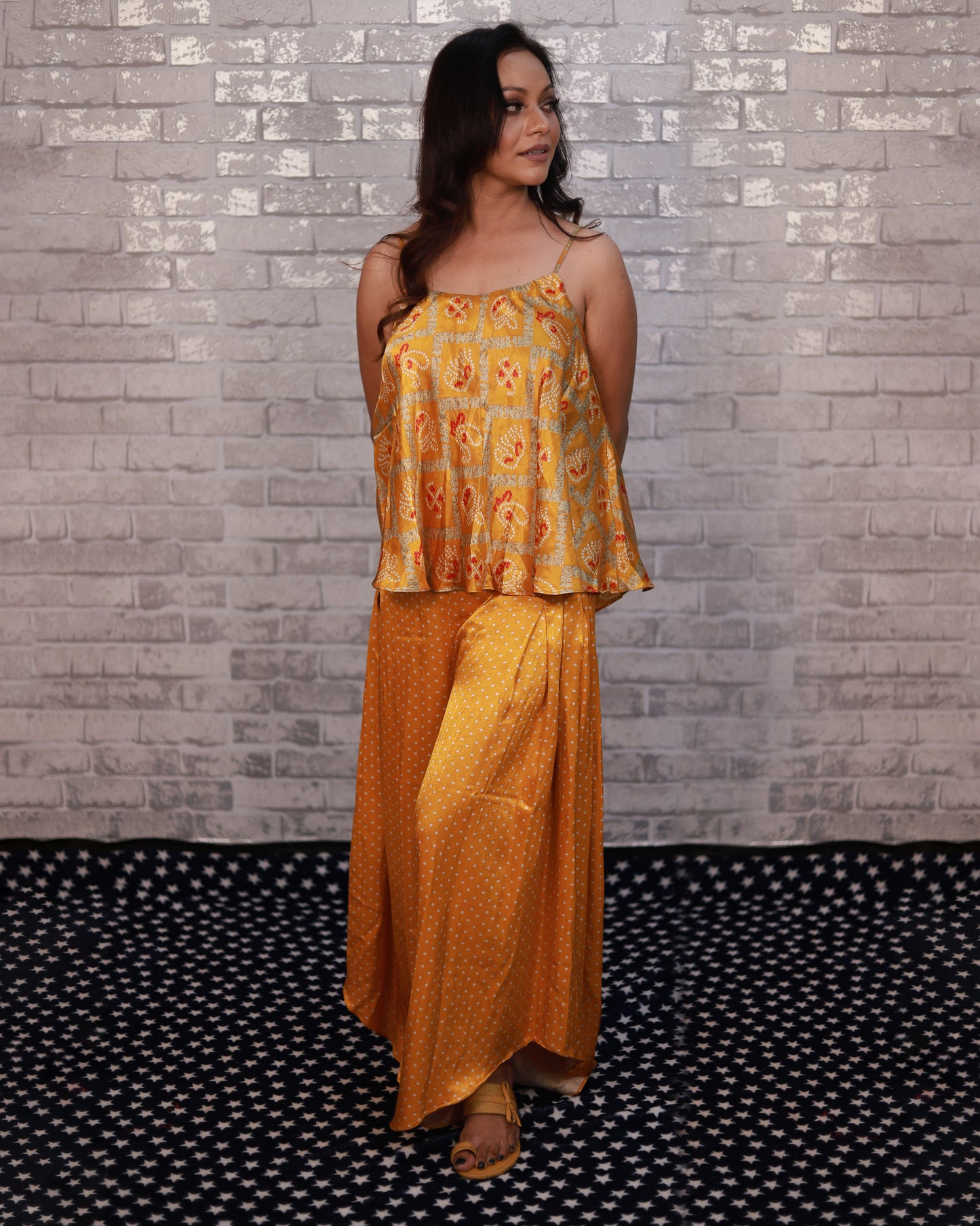 YELLOW GAJJI SILK PRINTED CO-ORD SET