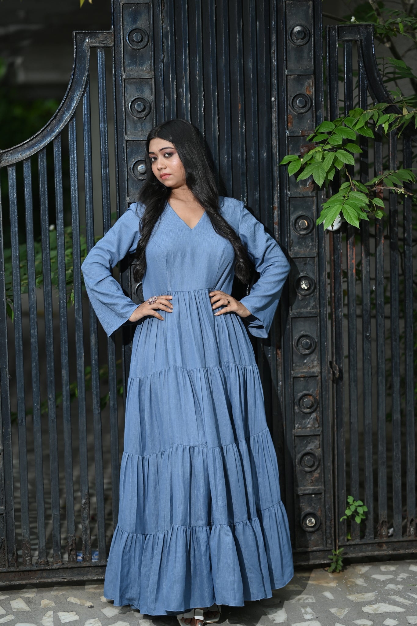 GREYISH BLUE LAYERED DRESS