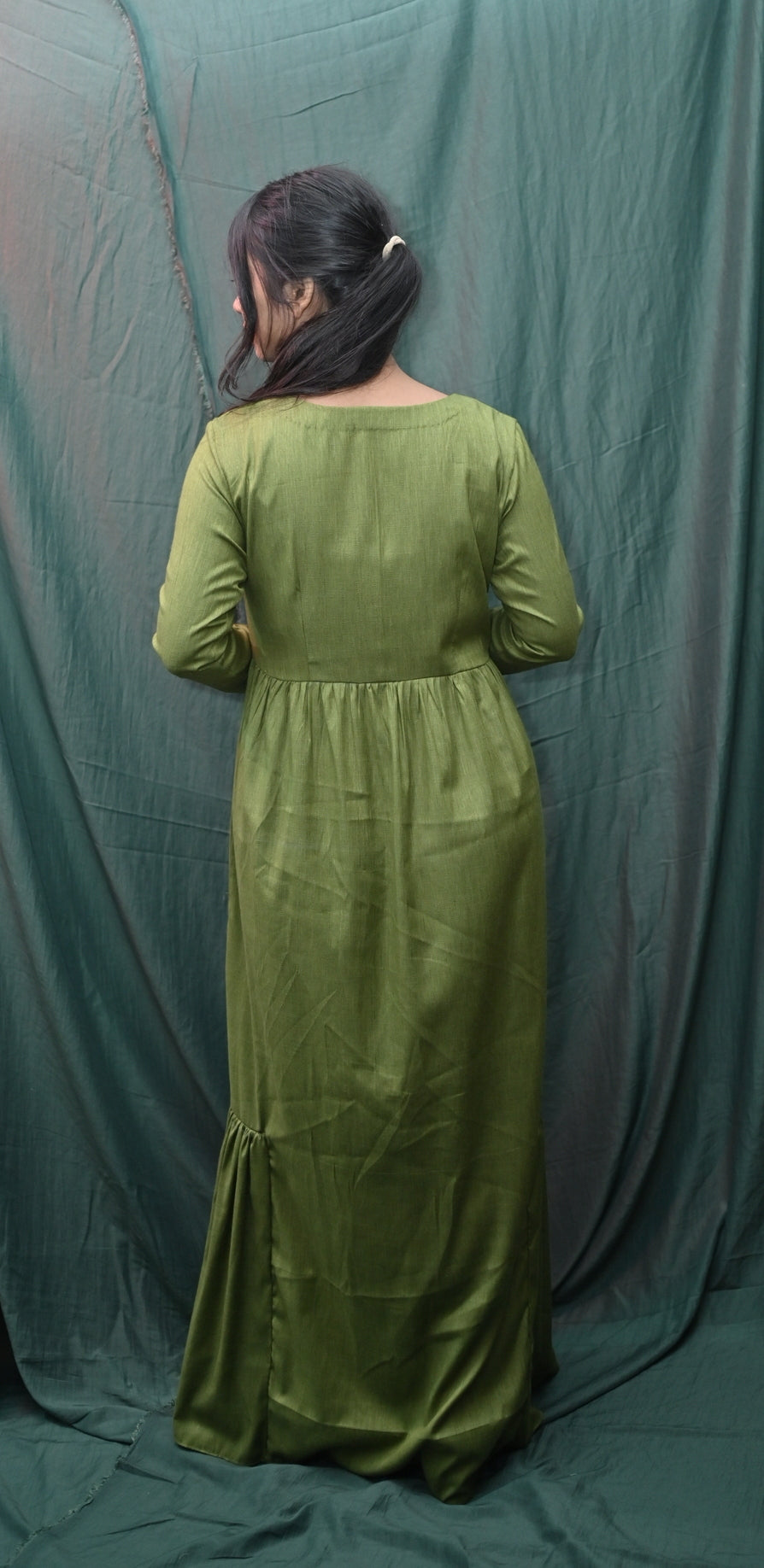 GREEN SIDE GATHERED DRESS